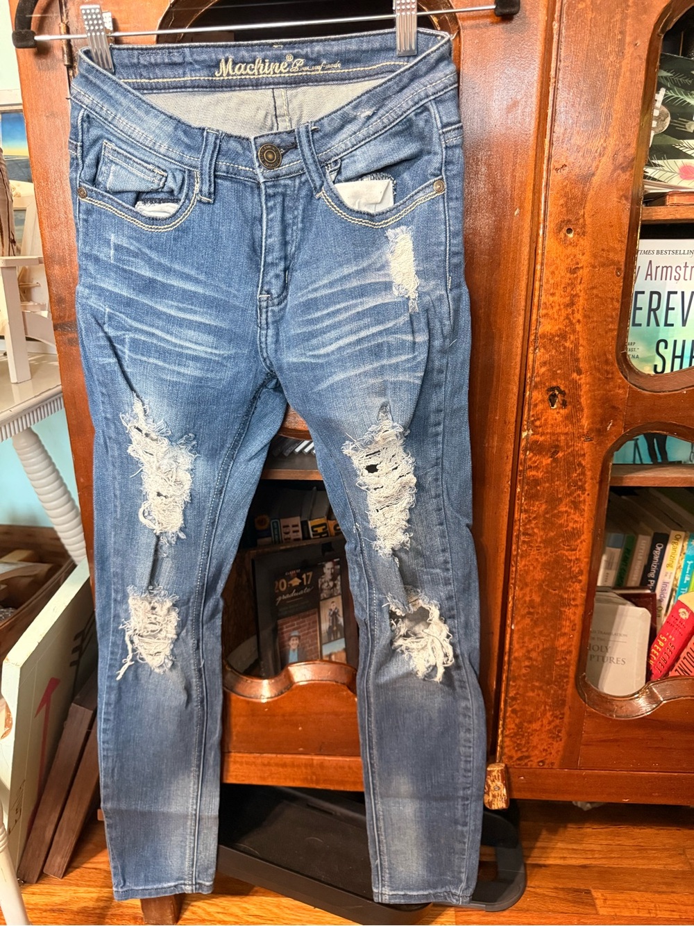 Machine Women's Distressed Skinny Jeans in Medium Blue Sz 3